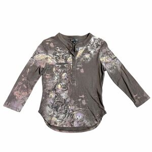 Y2K Grungy Graphic Henley Size Small